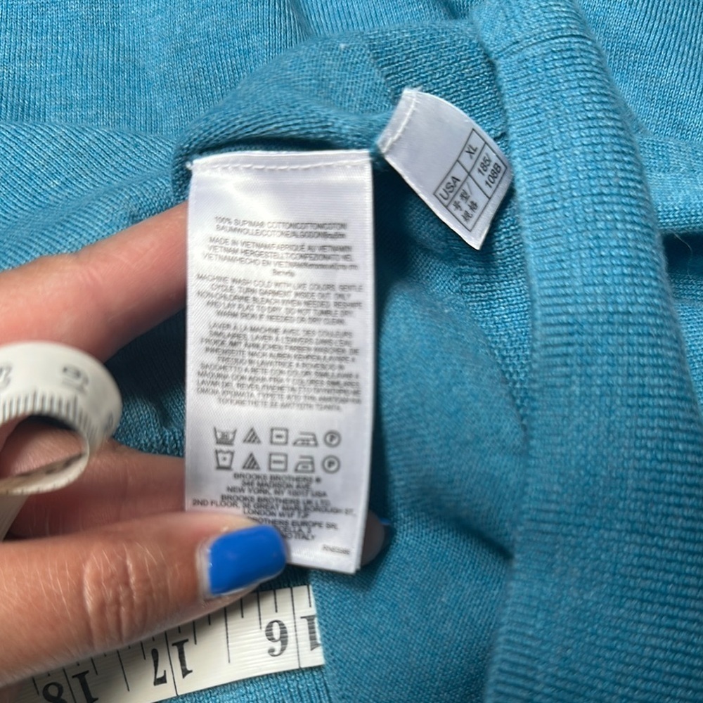Brooks Brothers 100% Supima Cotton Sweater Teal Blue Mens XL Natural Fibers - Picture 8 of 8